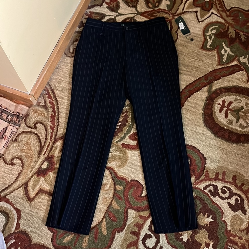 RALPH LAUREN Size 10 P Pinstripe Classic Career Lana Wool Nautical Rope $159NEW
